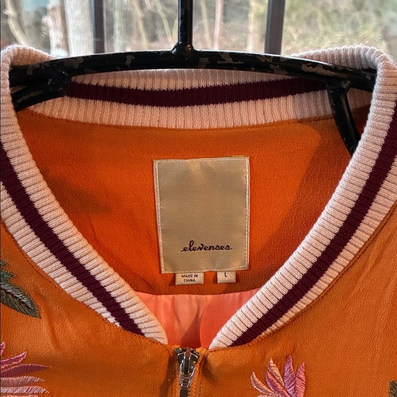 Anthropologie Eleveness Solstice Floral Embroidered Full Zip Sz L Bomber Jacket - Picture 2 of 13